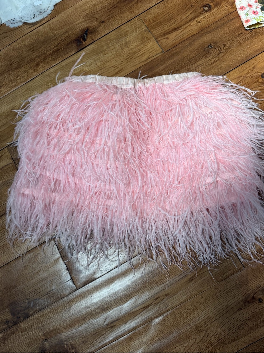 Cynthia Rowley Light Pink Feathered Mini Skirt